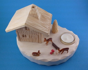 Preview: Räucherhaus mit Holzsockel und Teelicht