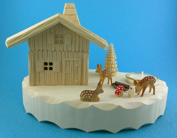 Räucherhaus mit Holzsockel und Teelicht